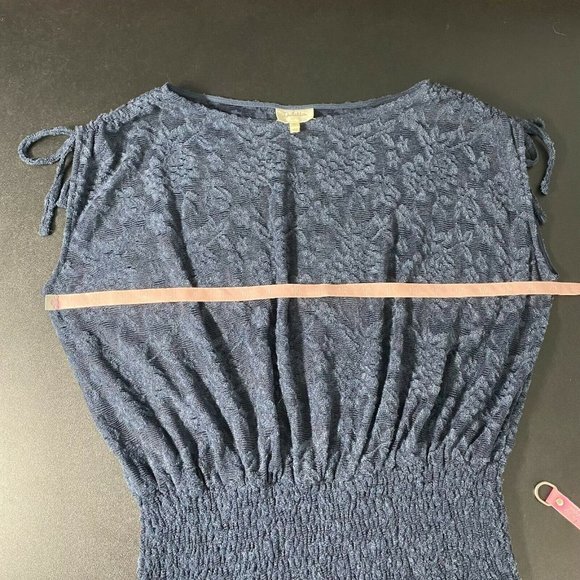 Anthro Deletta XS Navy Blue Loretta Knit Lace Mesh Sheer Banded Hem Top - Picture 10 of 12